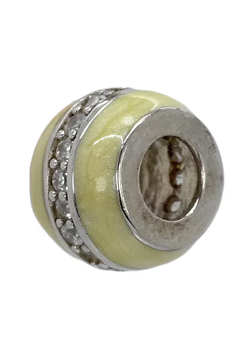 ABALORIO DE PLATA DE LEY ESMALTE BLANCO Y CIRCONITAS 015_372