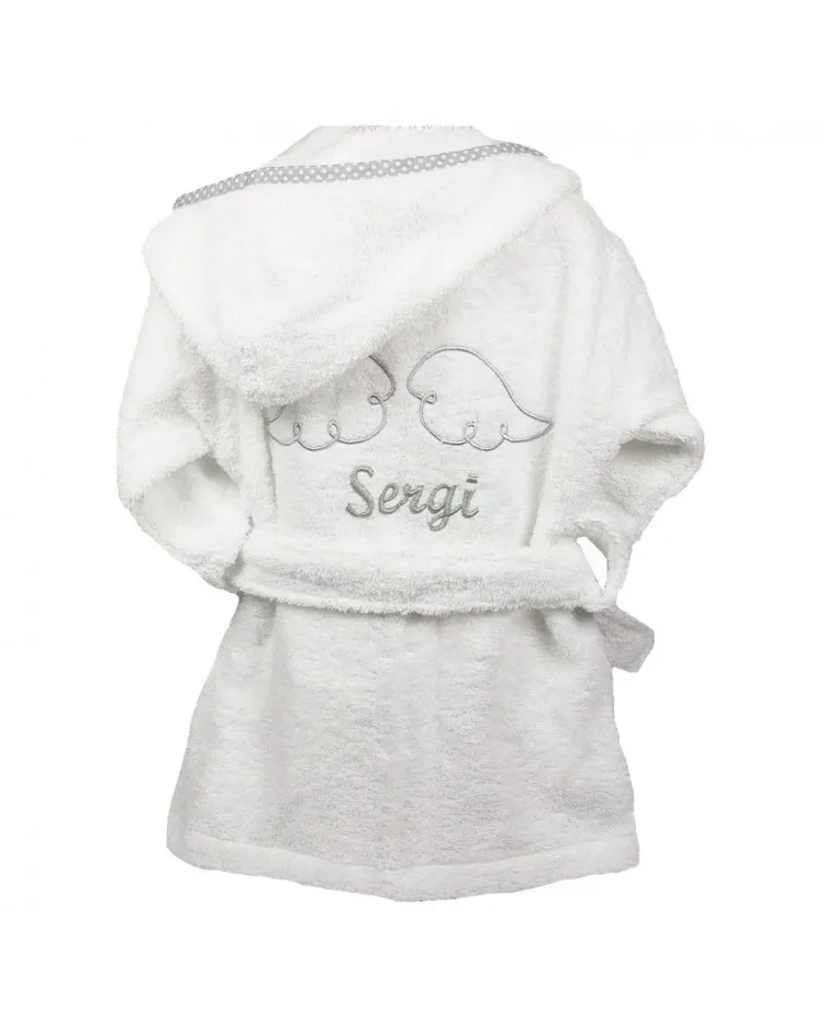 Albornoz con alas de angel para niños con el nombre bordado
