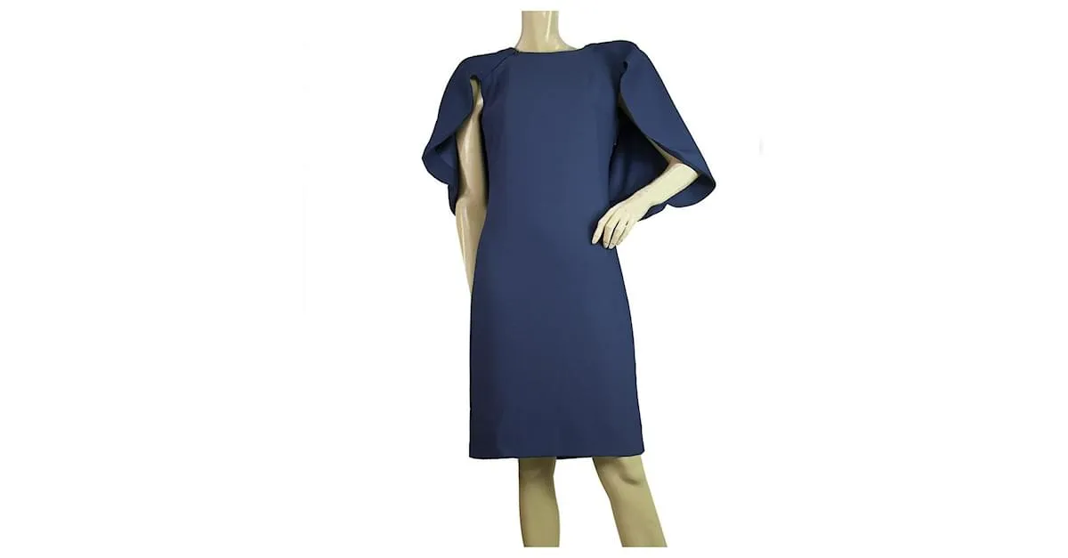 Autre Marque Vrettos Vrettakos Vestido azul de capa sin mangas hasta la rodilla 