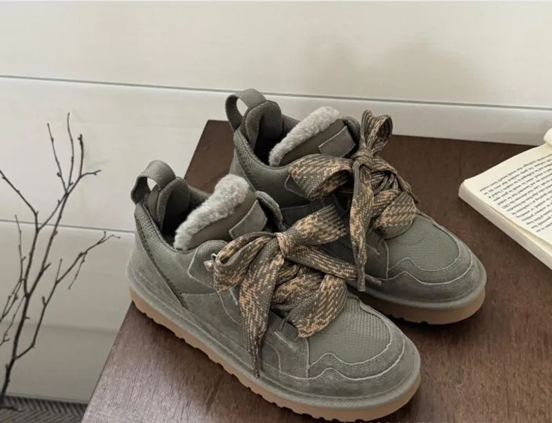 Autumn Winter Low Mel Botas informales zapatos Mujeres botas de nieve Top acogedor de piel de oveja Venta de Sport Botas casuale