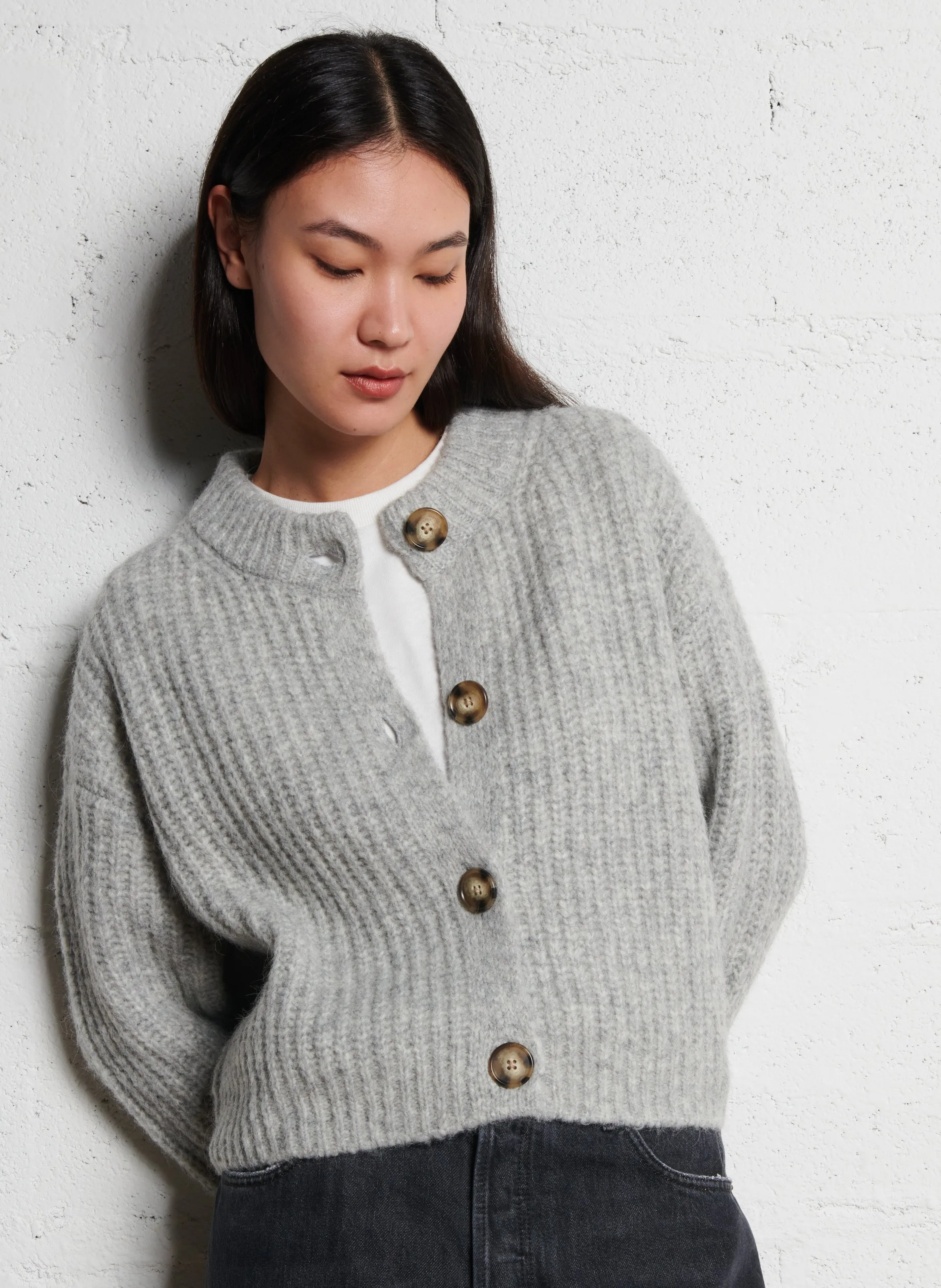 BELLEROSE ADYKA  CáRDIGAN DE MEZCLA DE LANA CON CUELLO REDONDO EN GRIS