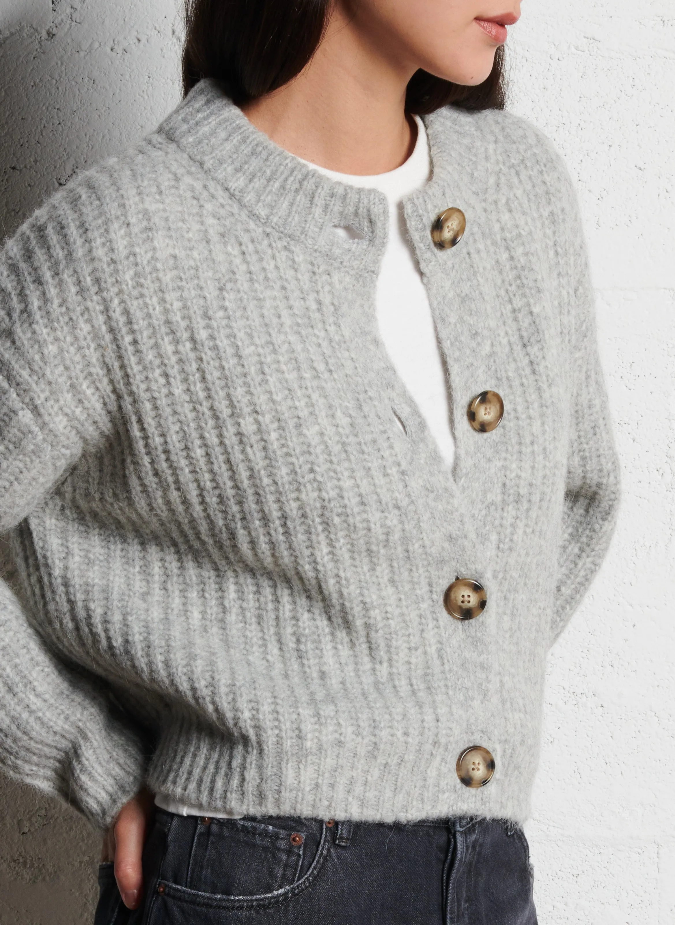 BELLEROSE ADYKA  CáRDIGAN DE MEZCLA DE LANA CON CUELLO REDONDO EN GRIS
