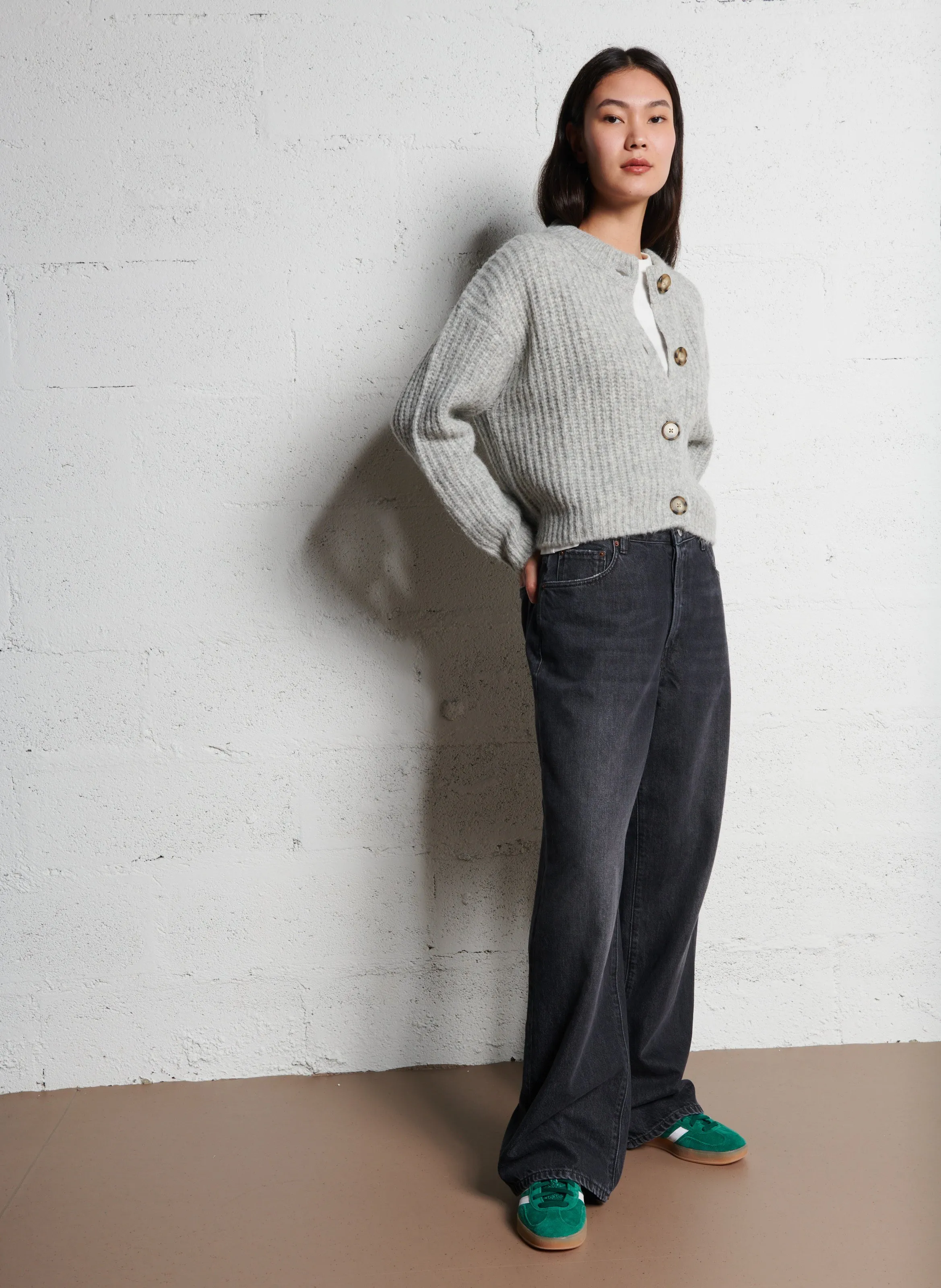 BELLEROSE ADYKA  CáRDIGAN DE MEZCLA DE LANA CON CUELLO REDONDO EN GRIS