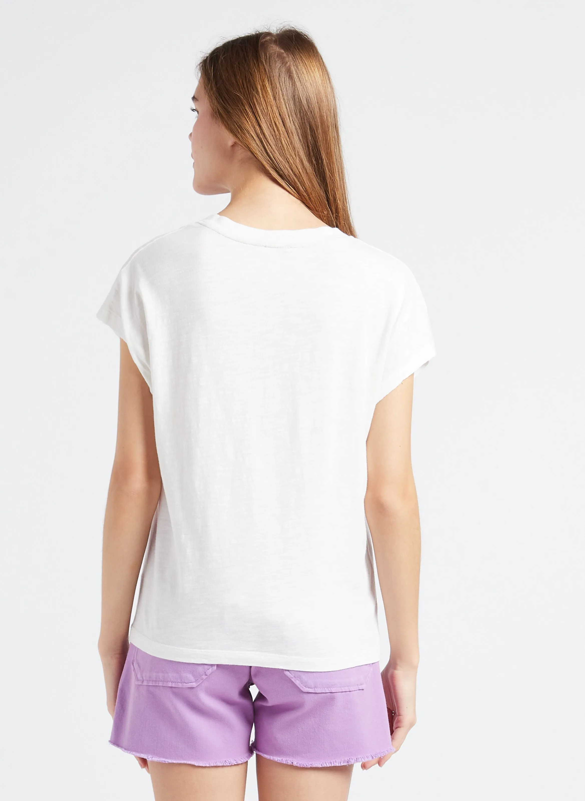 BENSIMON LUCIA  CAMISETA RECTA DE ALGODóN CON CUELLO DE PICO EN BLANCO