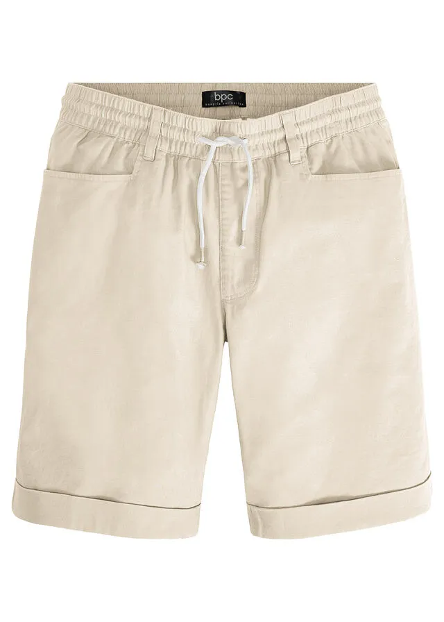 BERMUDAS ELáSTICAS DE MEZCLA DE LINO, CORTE REGULAR BEIGEARENA