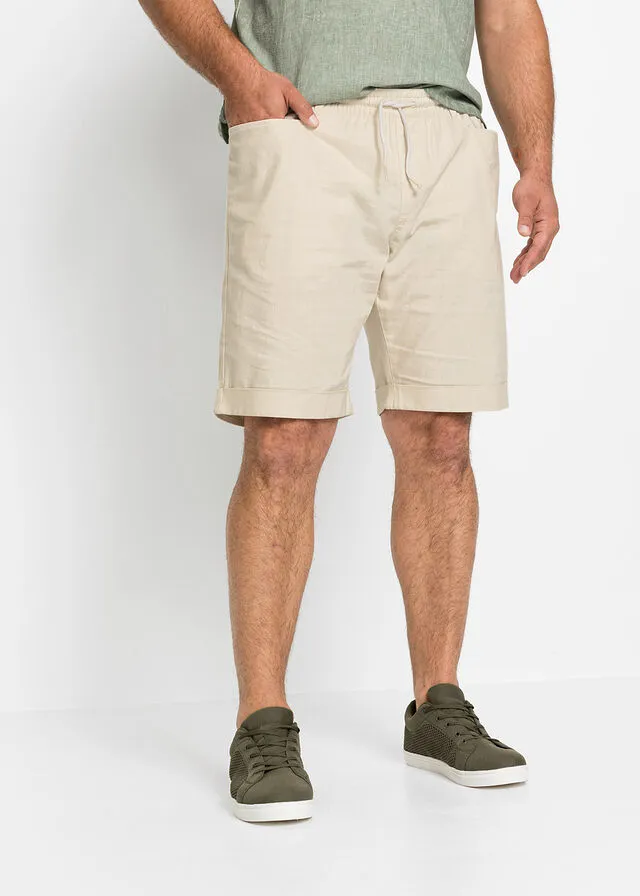BERMUDAS ELáSTICAS DE MEZCLA DE LINO, CORTE REGULAR BEIGEARENA
