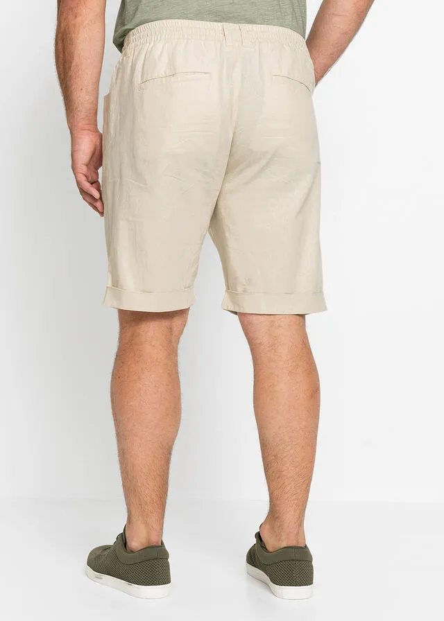 BERMUDAS ELáSTICAS DE MEZCLA DE LINO, CORTE REGULAR BEIGEARENA