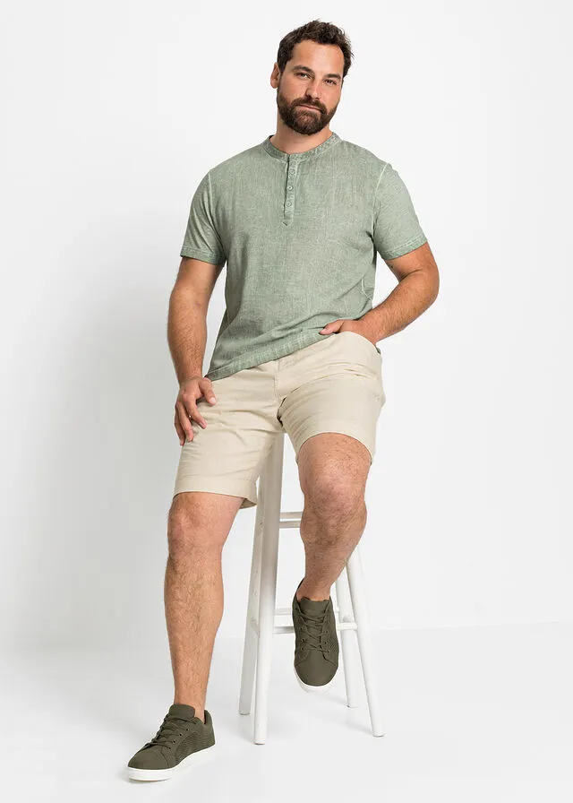 BERMUDAS ELáSTICAS DE MEZCLA DE LINO, CORTE REGULAR BEIGEARENA