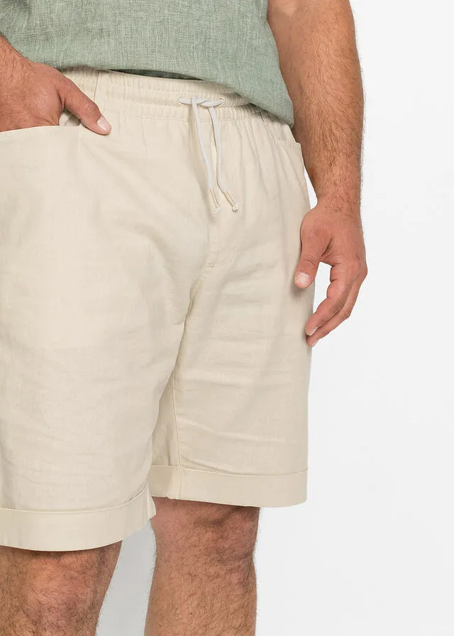 BERMUDAS ELáSTICAS DE MEZCLA DE LINO, CORTE REGULAR BEIGEARENA