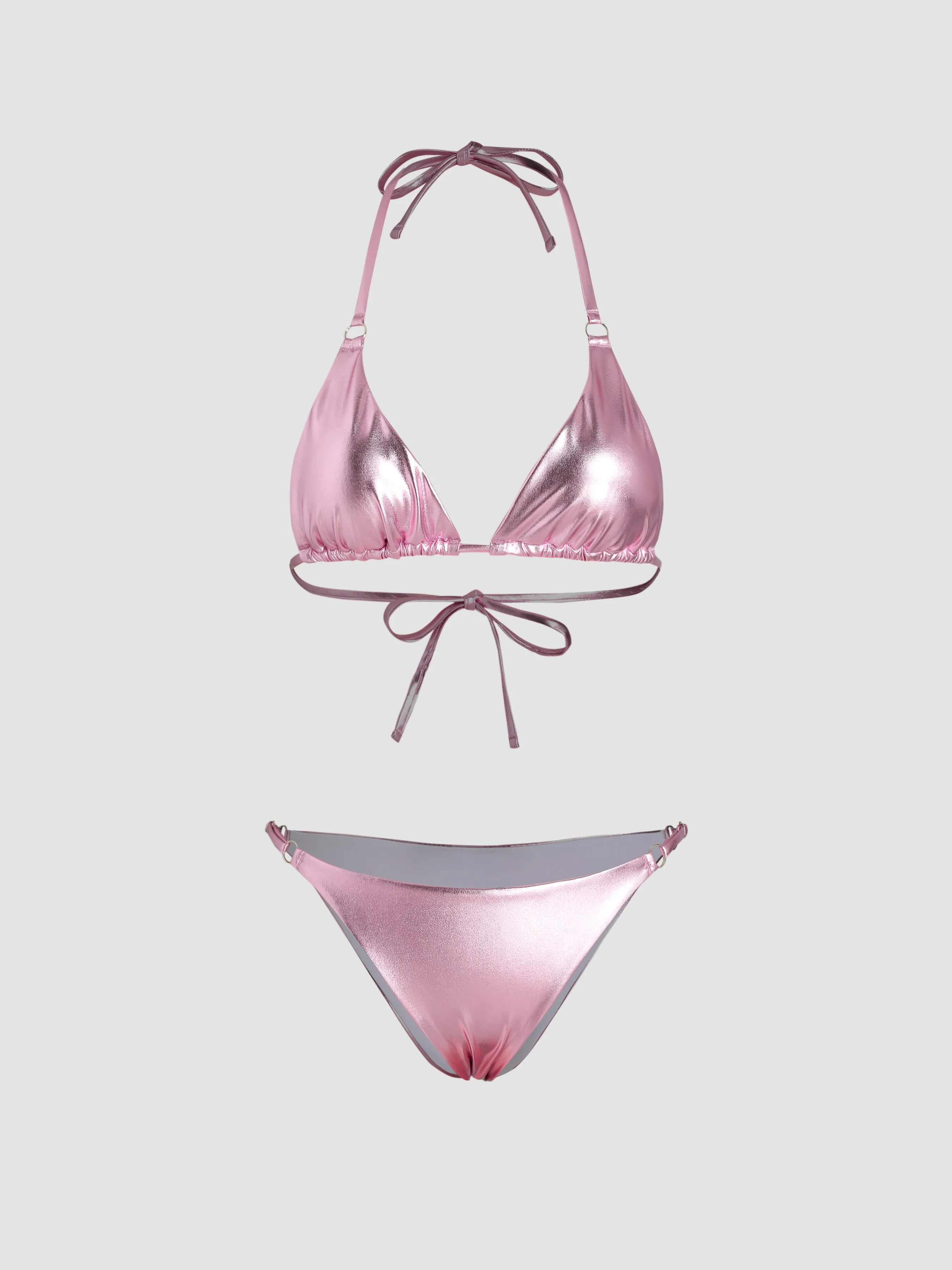  Bikini Traje de Baño de Triángulo Metálico de Cuero Falso
