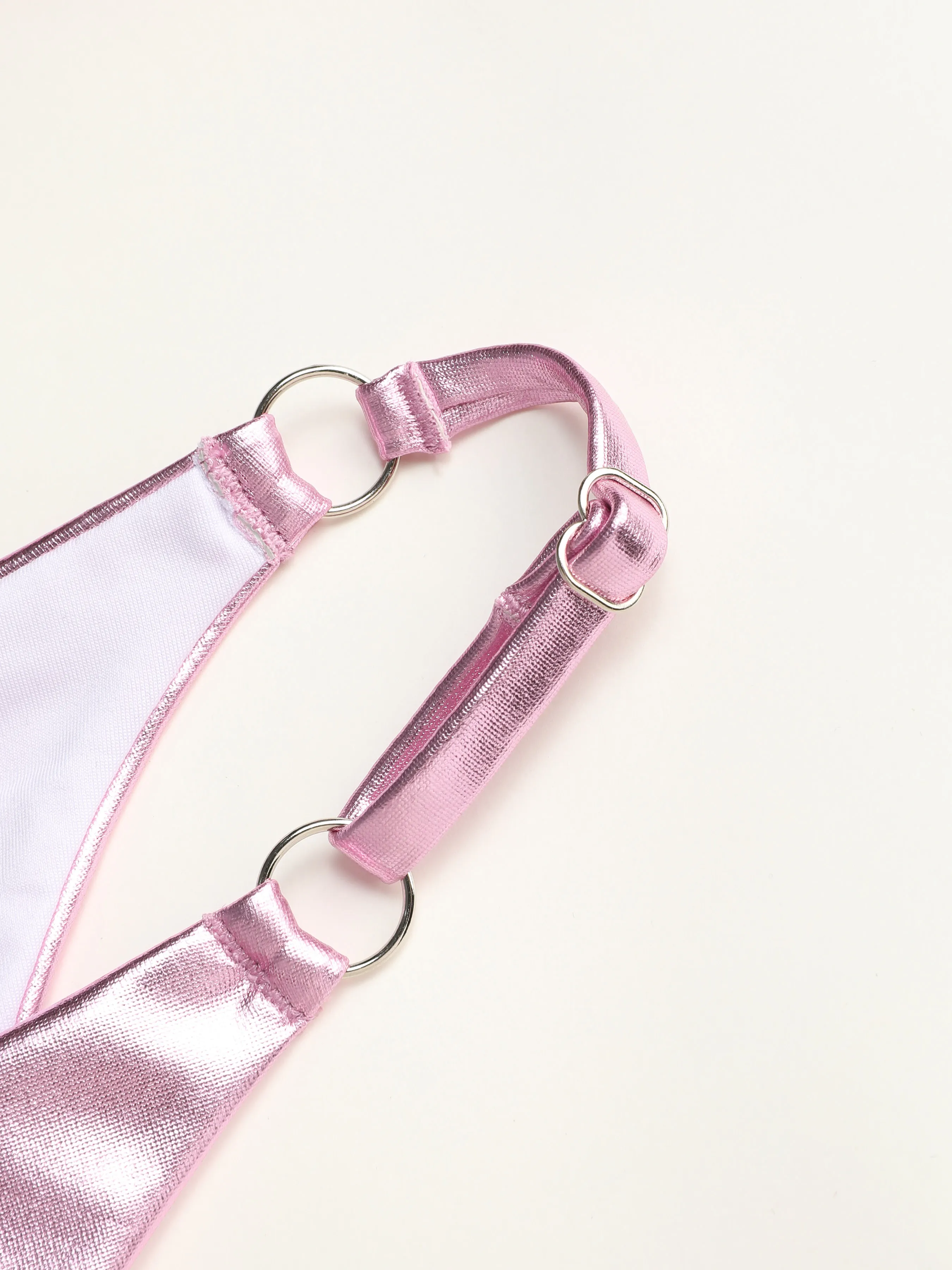  Bikini Traje de Baño de Triángulo Metálico de Cuero Falso