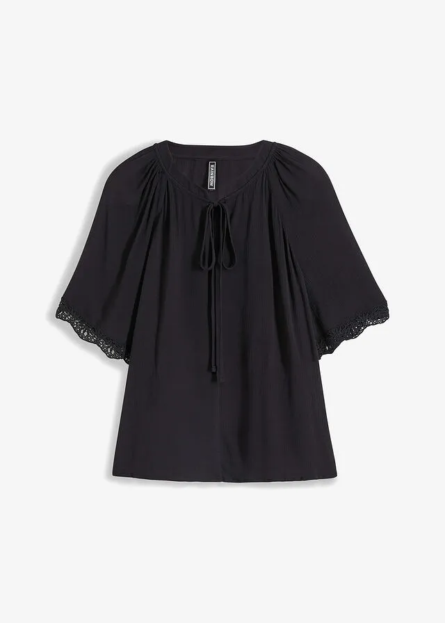 Blusa con encaje de viscosa sostenible Negro