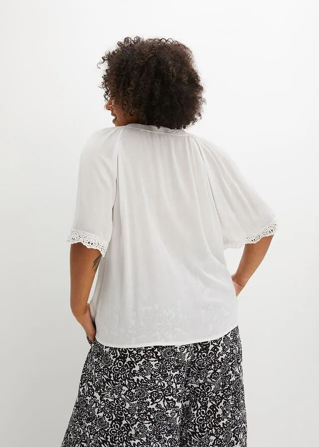 Blusa con encaje de viscosa sostenible Negro