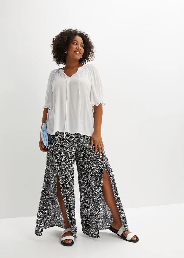 Blusa con encaje de viscosa sostenible Negro
