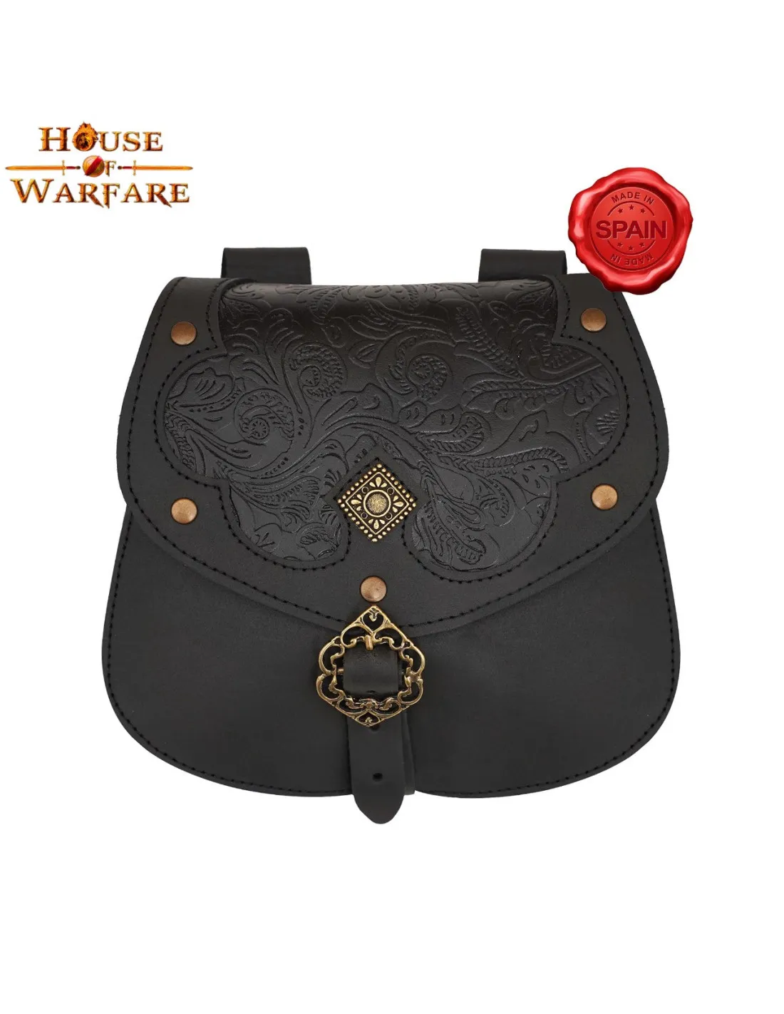 Bolsa medieval en piel repujada para colgar en el cinturón