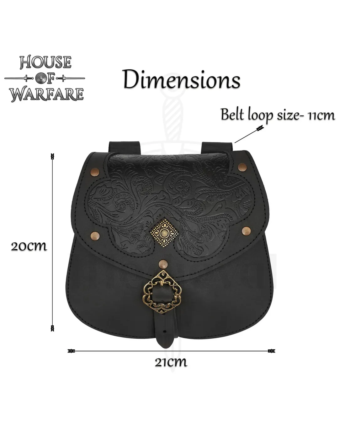 Bolsa medieval en piel repujada para colgar en el cinturón
