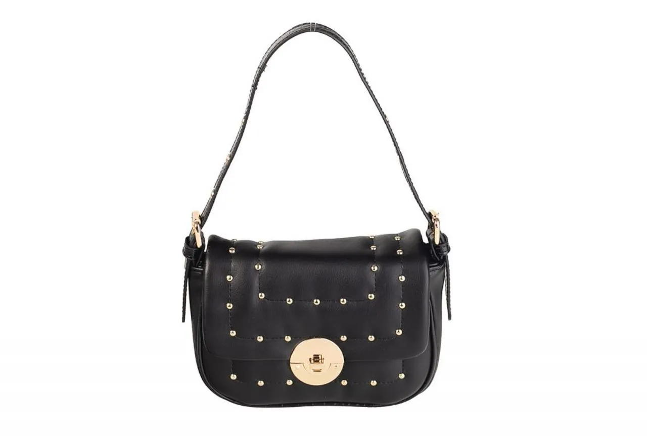 Bolsito Negro Solapa Broche y Tachas Oro