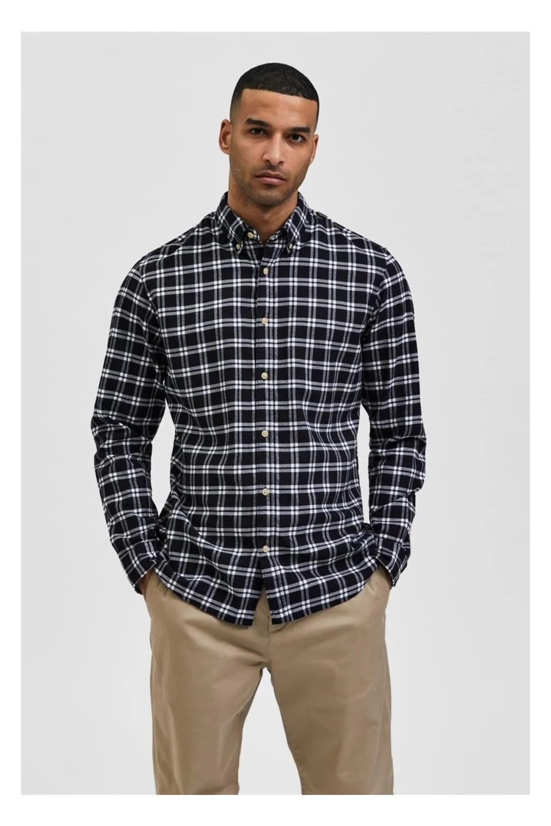 Camisa cuadros hombre slim negro