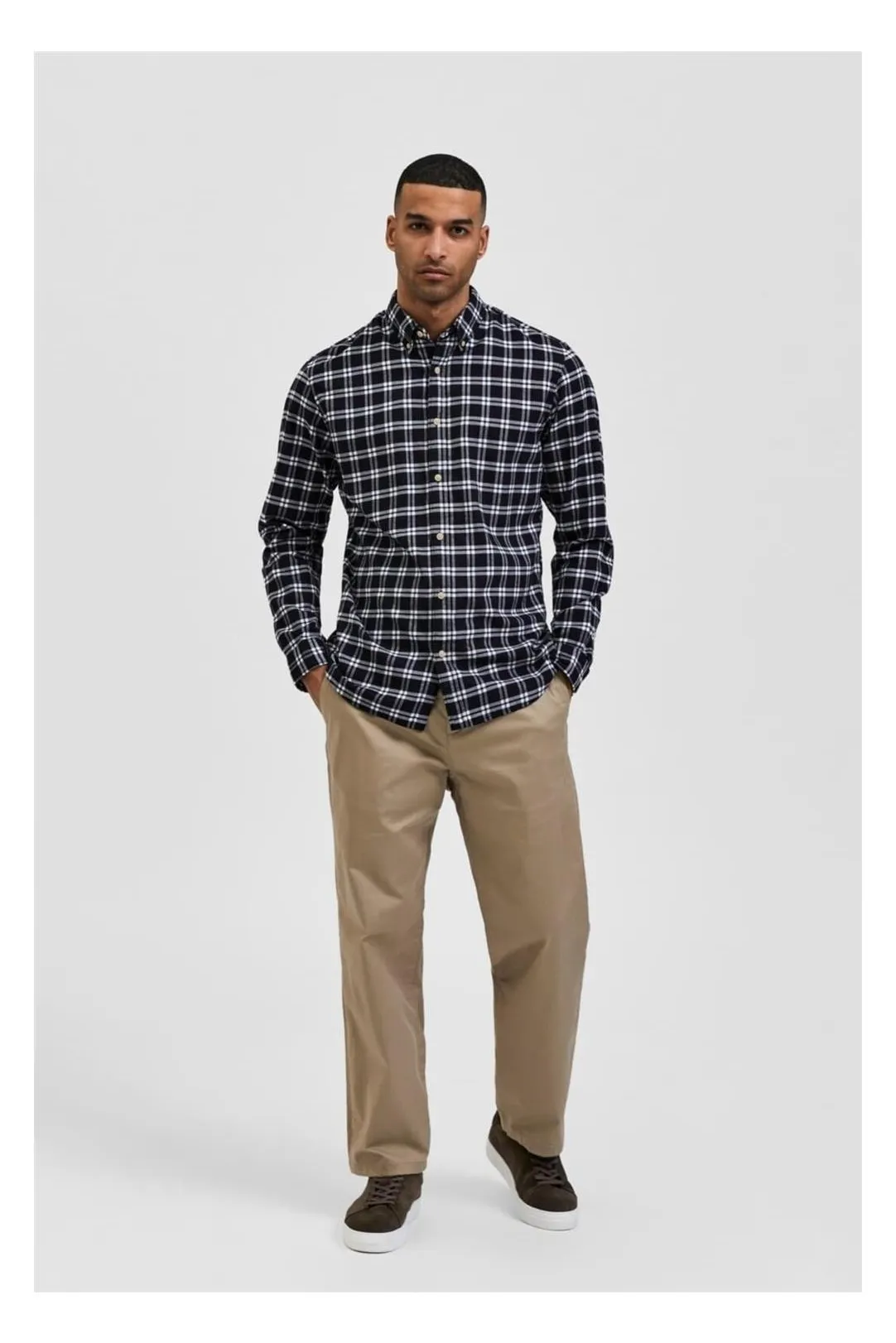Camisa cuadros hombre slim negro