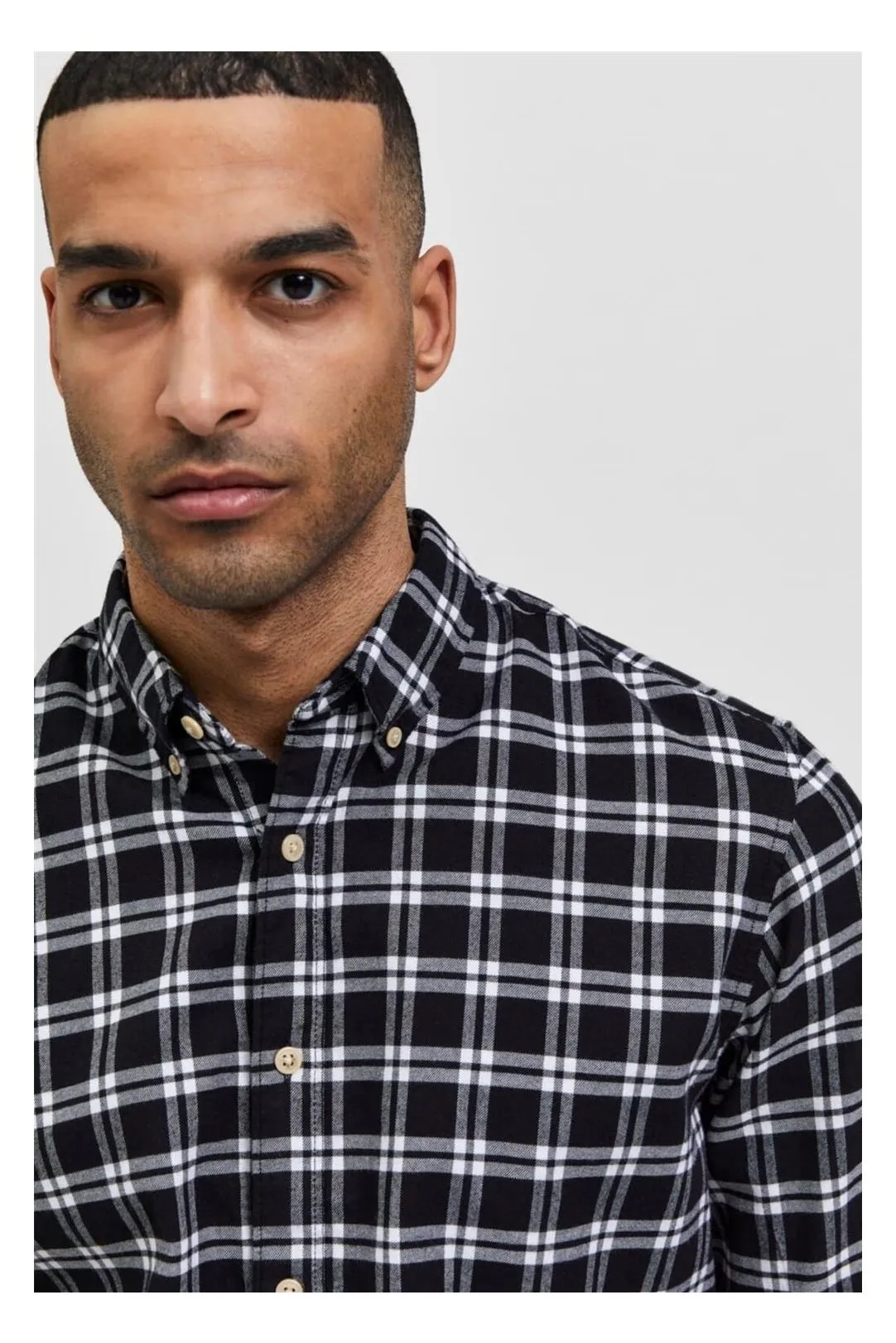 Camisa cuadros hombre slim negro
