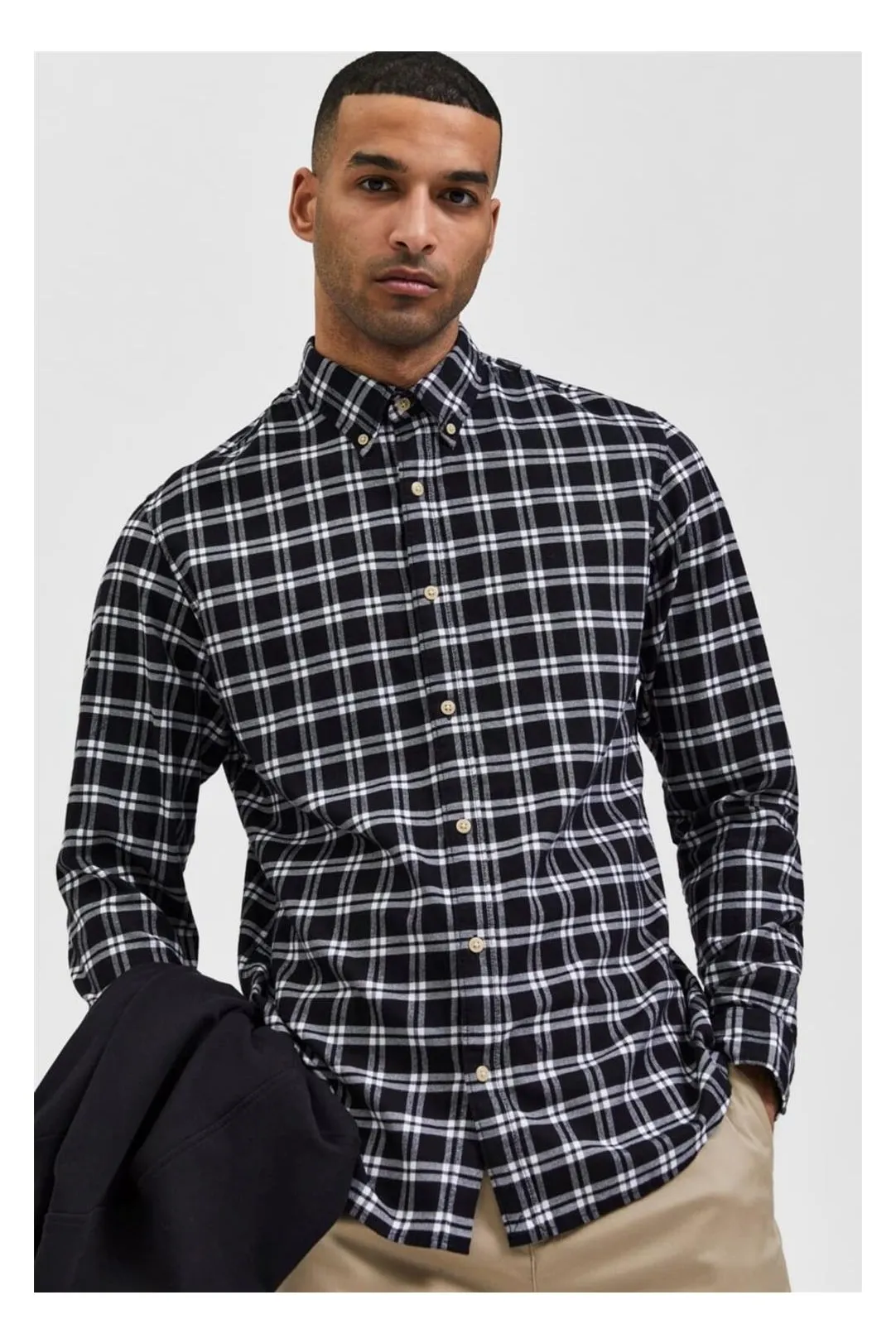Camisa cuadros hombre slim negro