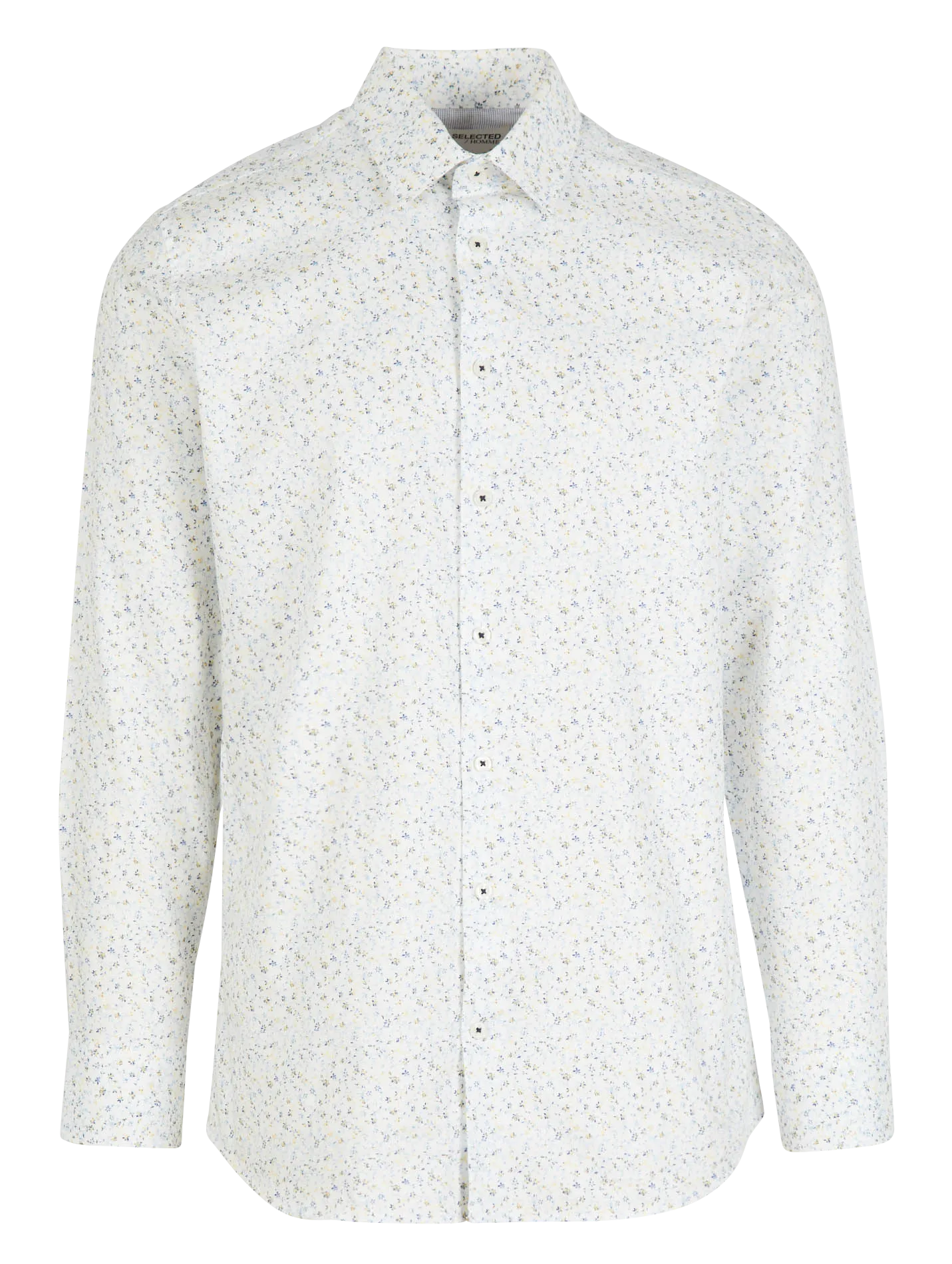 Camisa slim fit de algodón con cuello clásico y estampado de flores en blanco