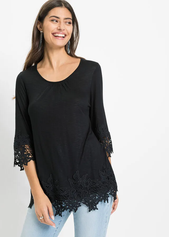 Camiseta con encaje Negro