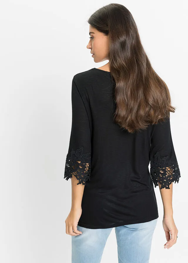 Camiseta con encaje Negro