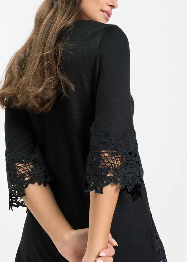 Camiseta con encaje Negro
