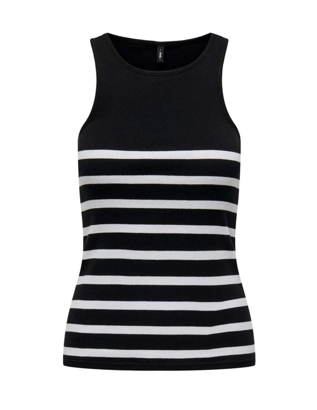 Camiseta Only Kenya negro raya blanca manga sisa de mujer