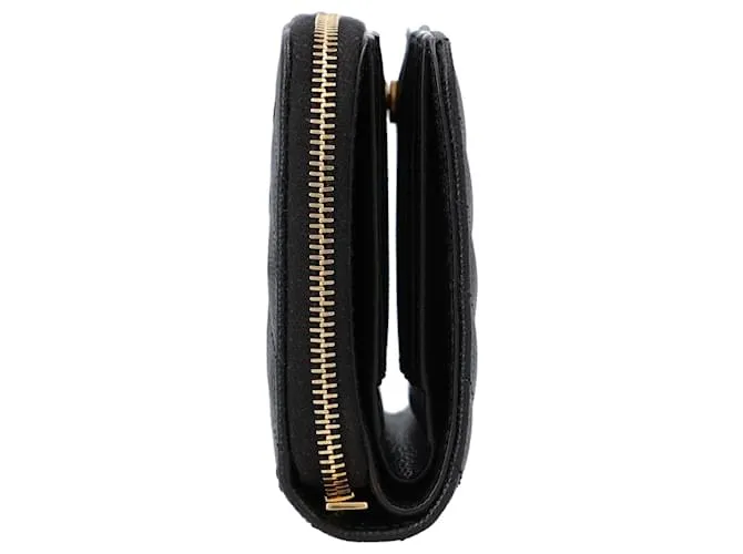 Cartera compacta con cremallera Saint Laurent Cassandre Matelassé en cuero Grain De Poudre negro 