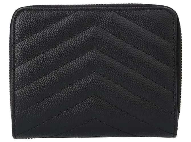 Cartera compacta con cremallera Saint Laurent Cassandre Matelassé en cuero Grain De Poudre negro 