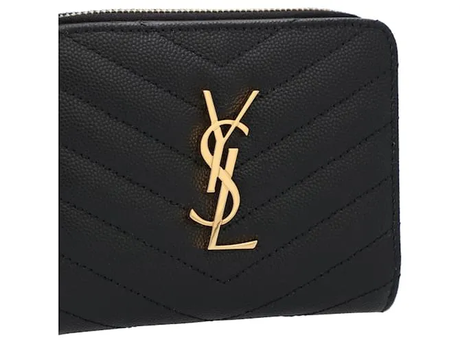 Cartera compacta con cremallera Saint Laurent Cassandre Matelassé en cuero Grain De Poudre negro 