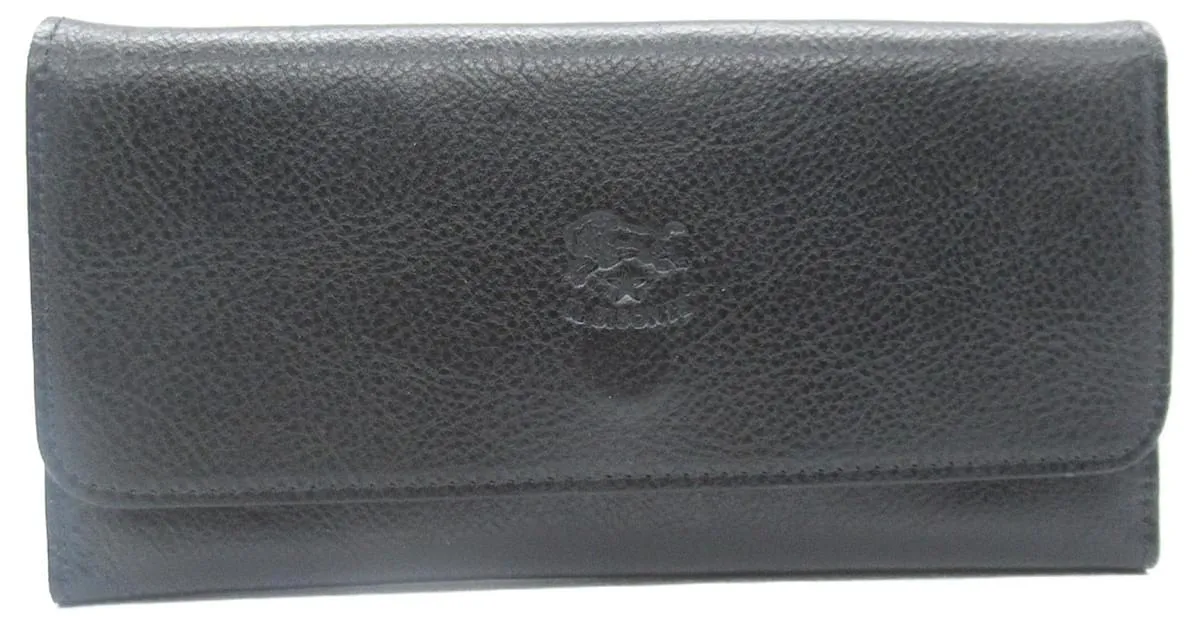 Cartera larga de cuero negro Il Bisonte 