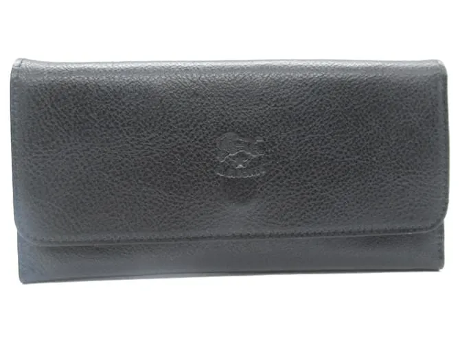 Cartera larga de cuero negro Il Bisonte 