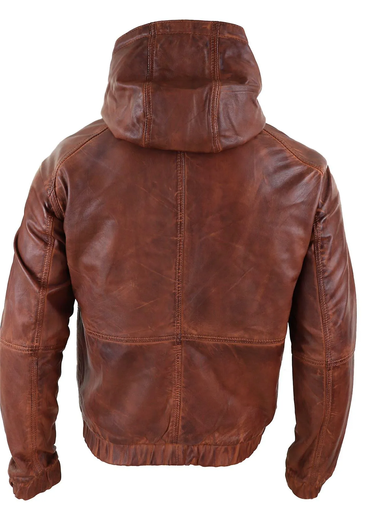 Chaqueta bomber de capucha de cuero real para hombres con cremallera a medida casual