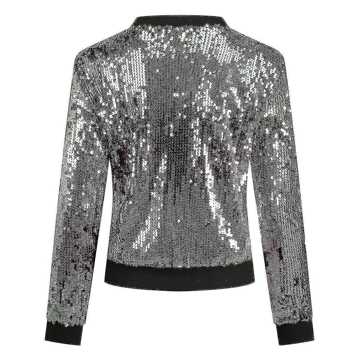 Chaqueta de estilo metálico multicolor Sequin Panel de mujeres