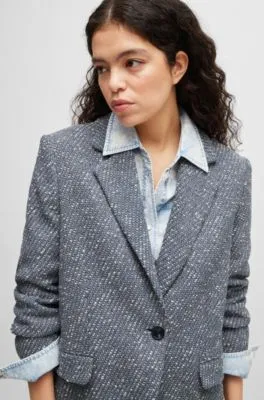 Chaqueta de un botón en tweed con efecto denim