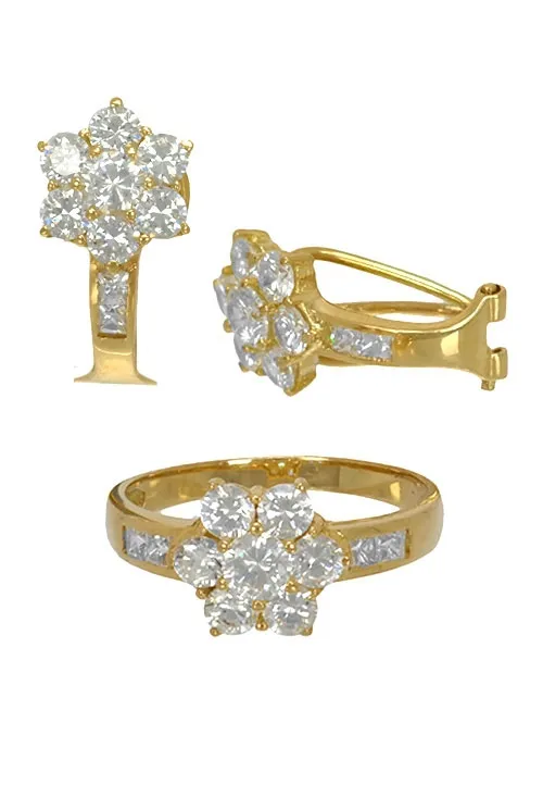 Conjunto mujer oro y circones pendientes y sortija 083_JI113