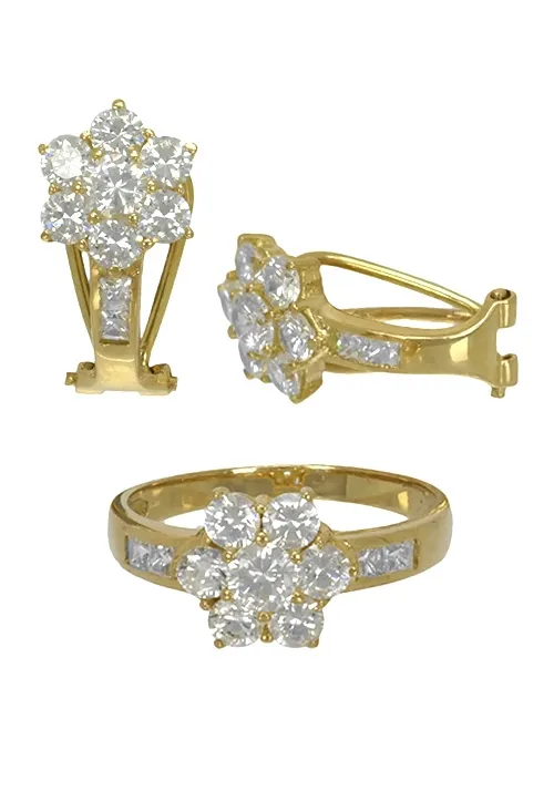Conjunto mujer oro y circones pendientes y sortija 083_JI113