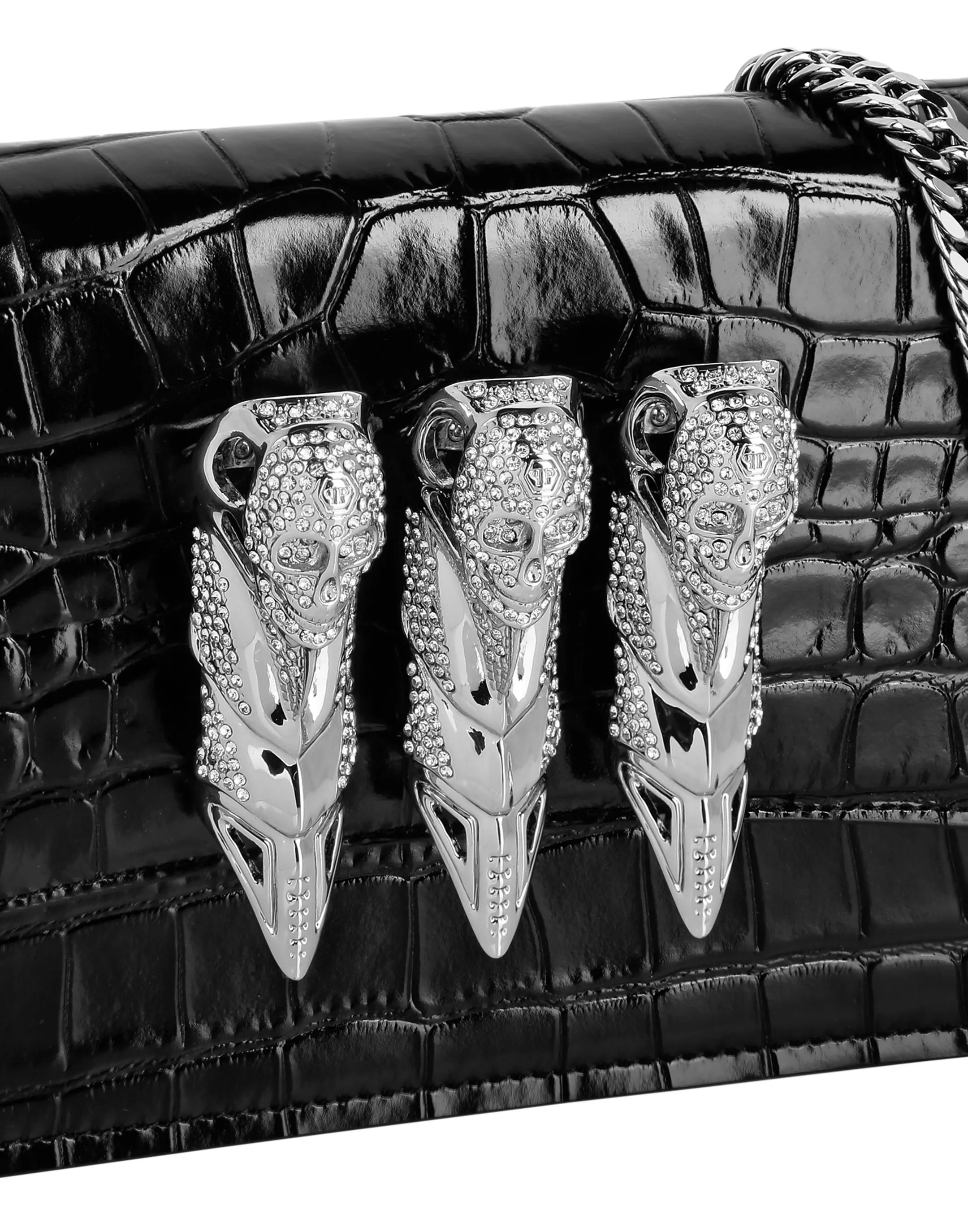 Crocco Embossed Leather Baguette Handle Bag Skull