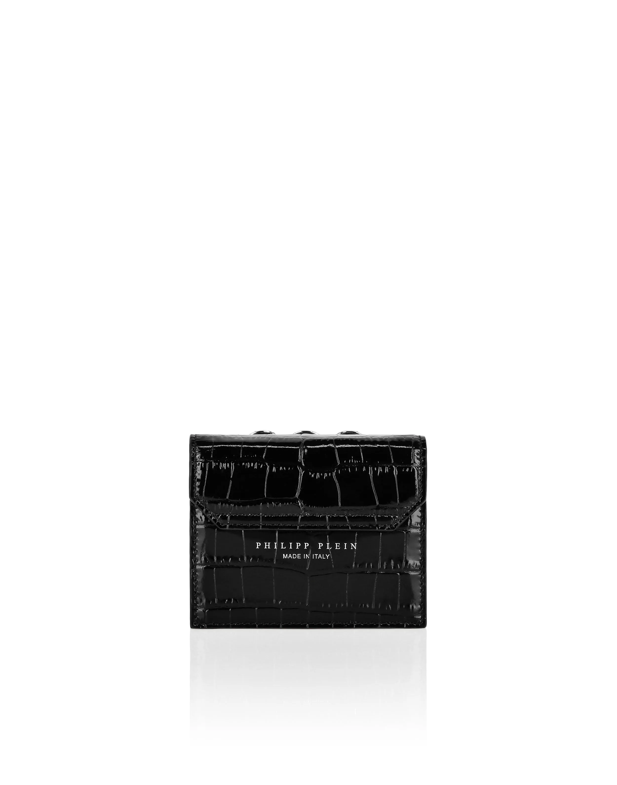 Croco Printed Leather Mini Bag Skull Strass