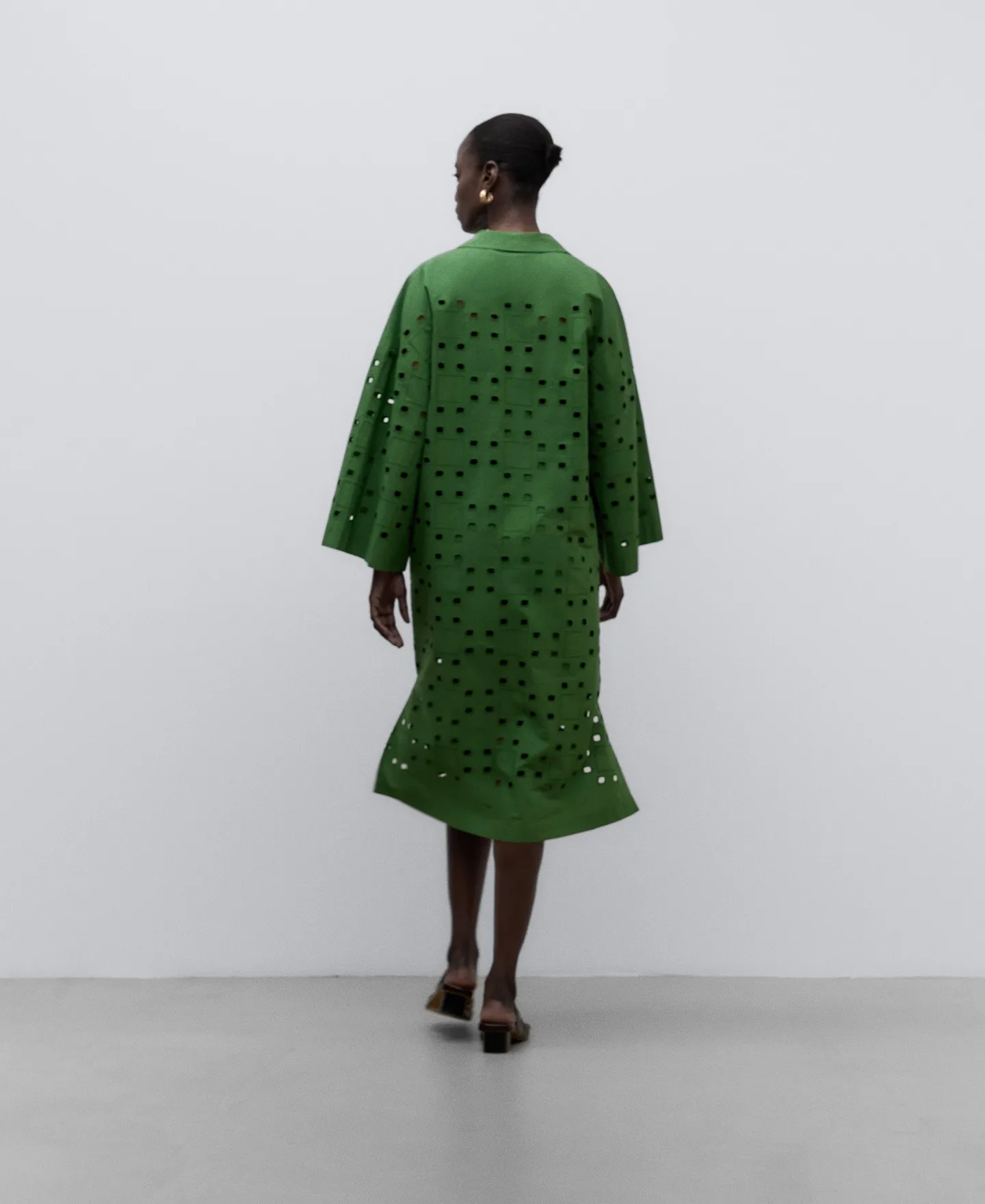 English embroidery green dress woman