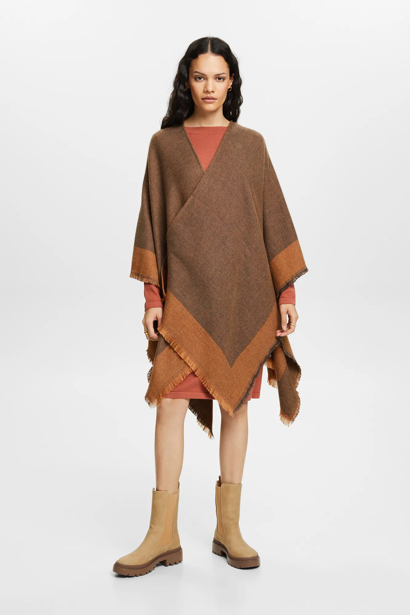 Esprit Poncho de punto cuadros fibras recicladas