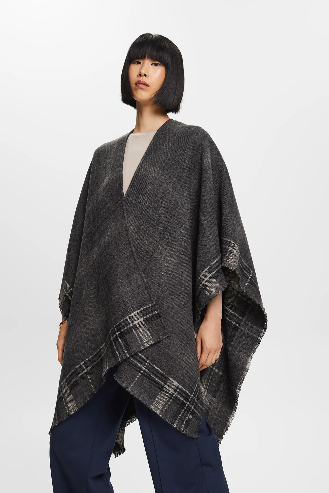 Esprit Poncho de punto cuadros fibras recicladas