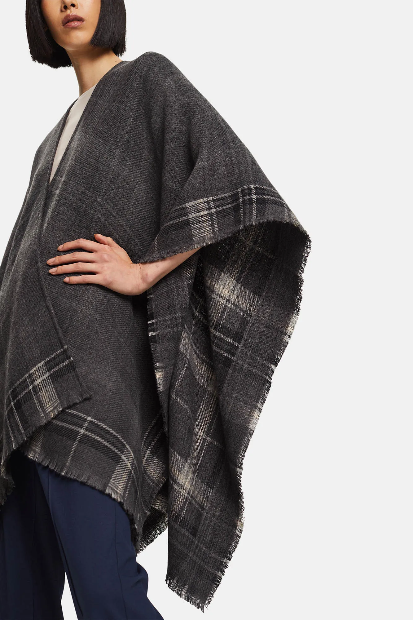 Esprit Poncho de punto cuadros fibras recicladas