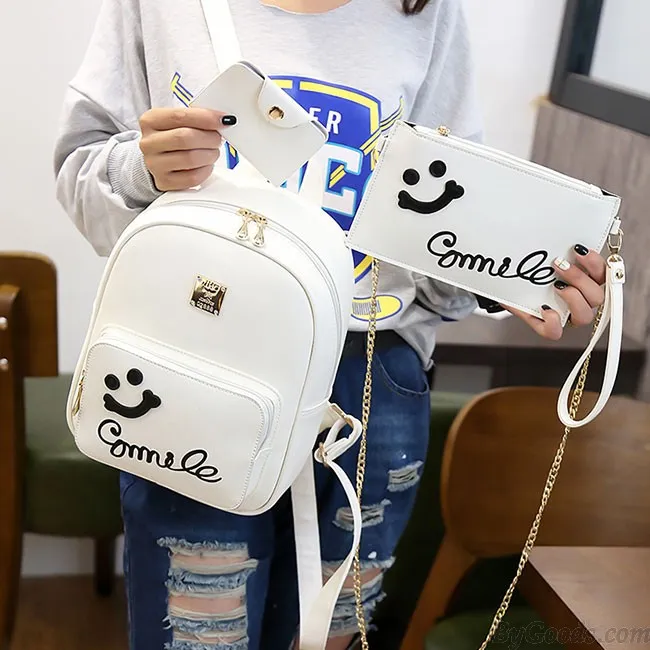 Fresh Smile Face Black Pink Solid School Backpack