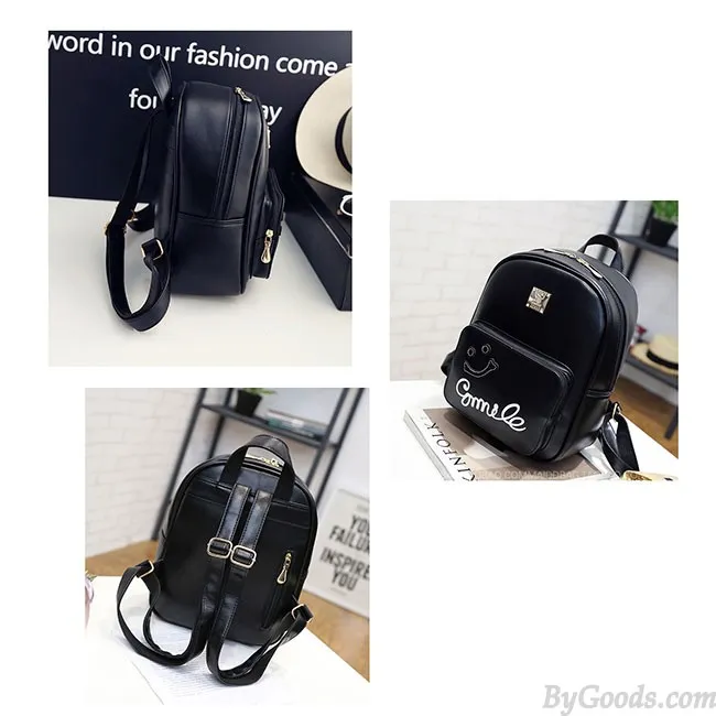 Fresh Smile Face Black Pink Solid School Backpack