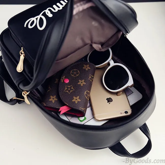 Fresh Smile Face Black Pink Solid School Backpack