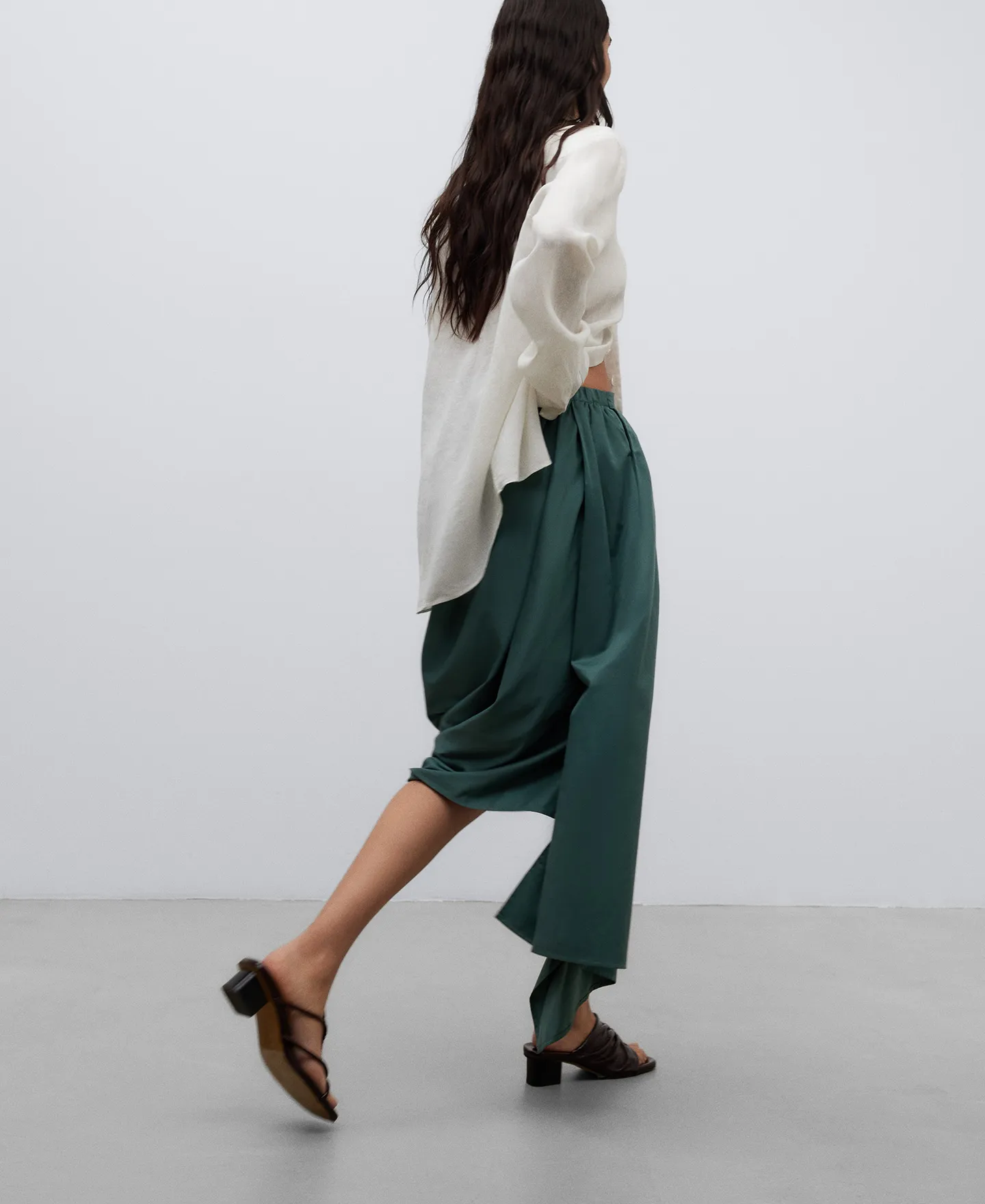 Green draped pencil skirt woman